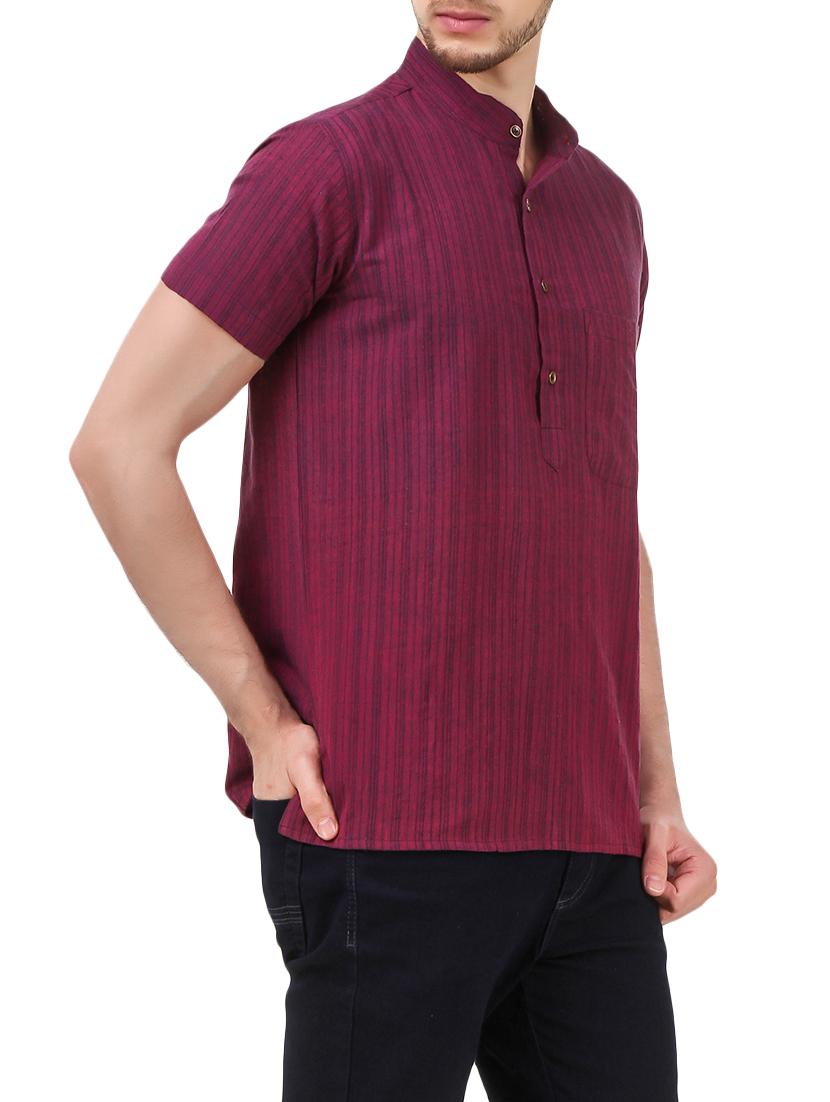 purple khadi cotton short kurta - 14124697 - Zoom Image - 2