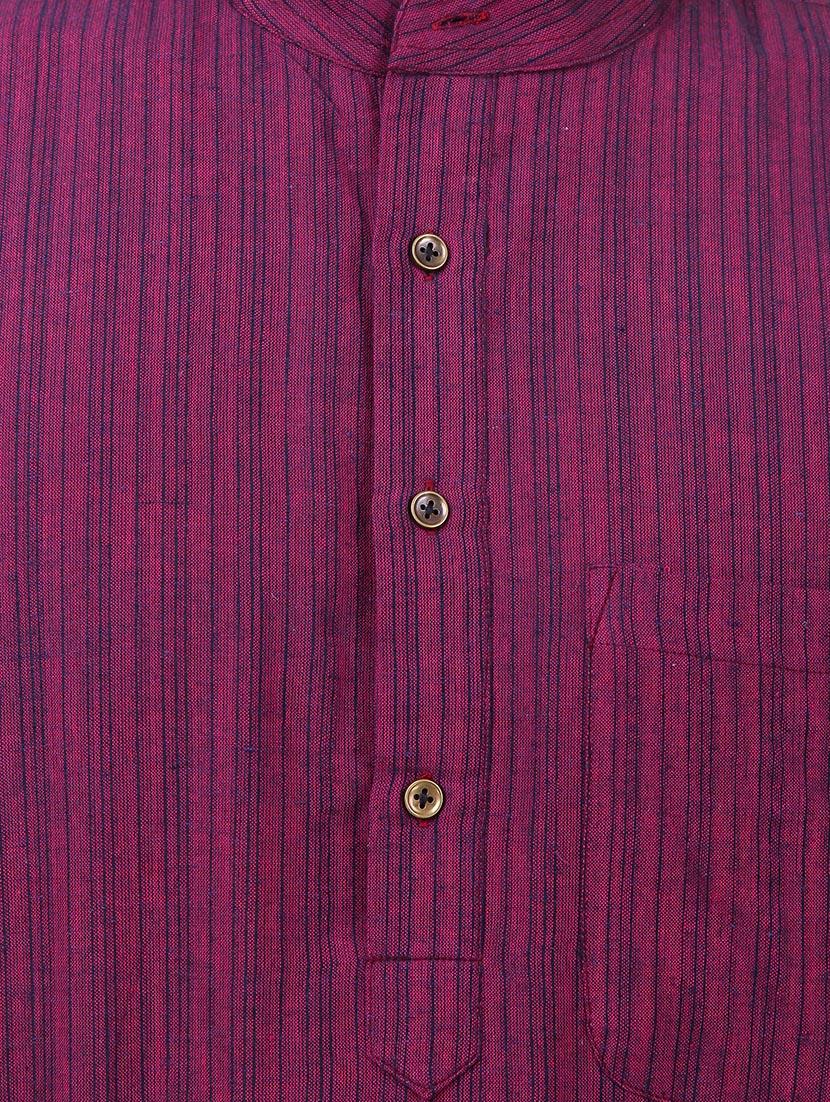 purple khadi cotton short kurta - 14124697 - Zoom Image - 4