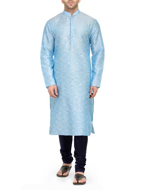 blue silk blend kurta payjama set - 14124843 - Standard Image - 1
