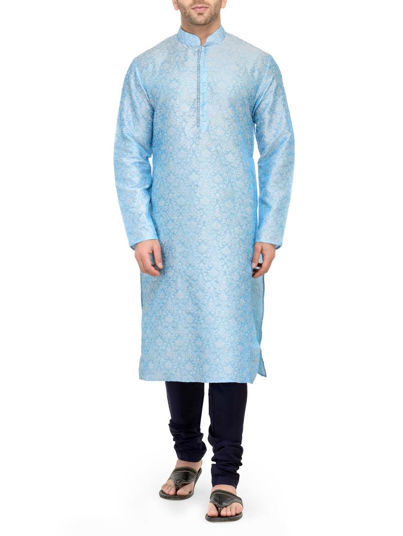 blue silk blend kurta payjama set - 14124843 - Zoom Image - 1