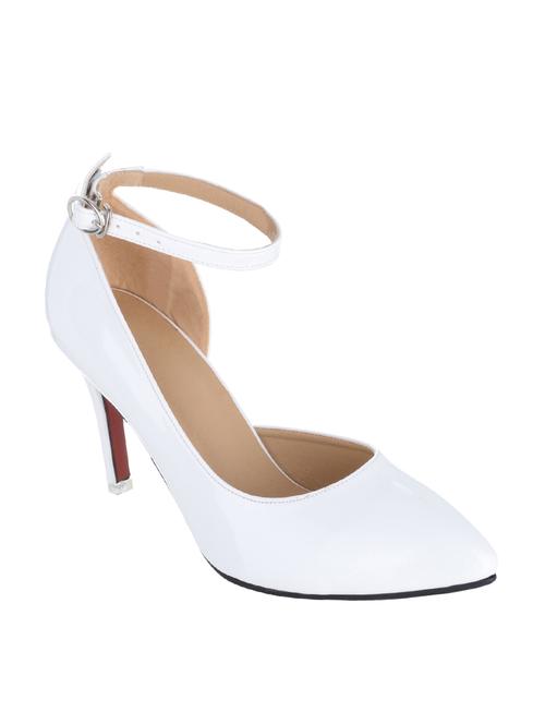 white faux leather ankle strap sandals - 14126393 - Standard Image - 1