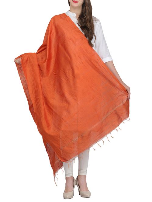 orange plain silk dupatta - 14127380 - Standard Image - 1
