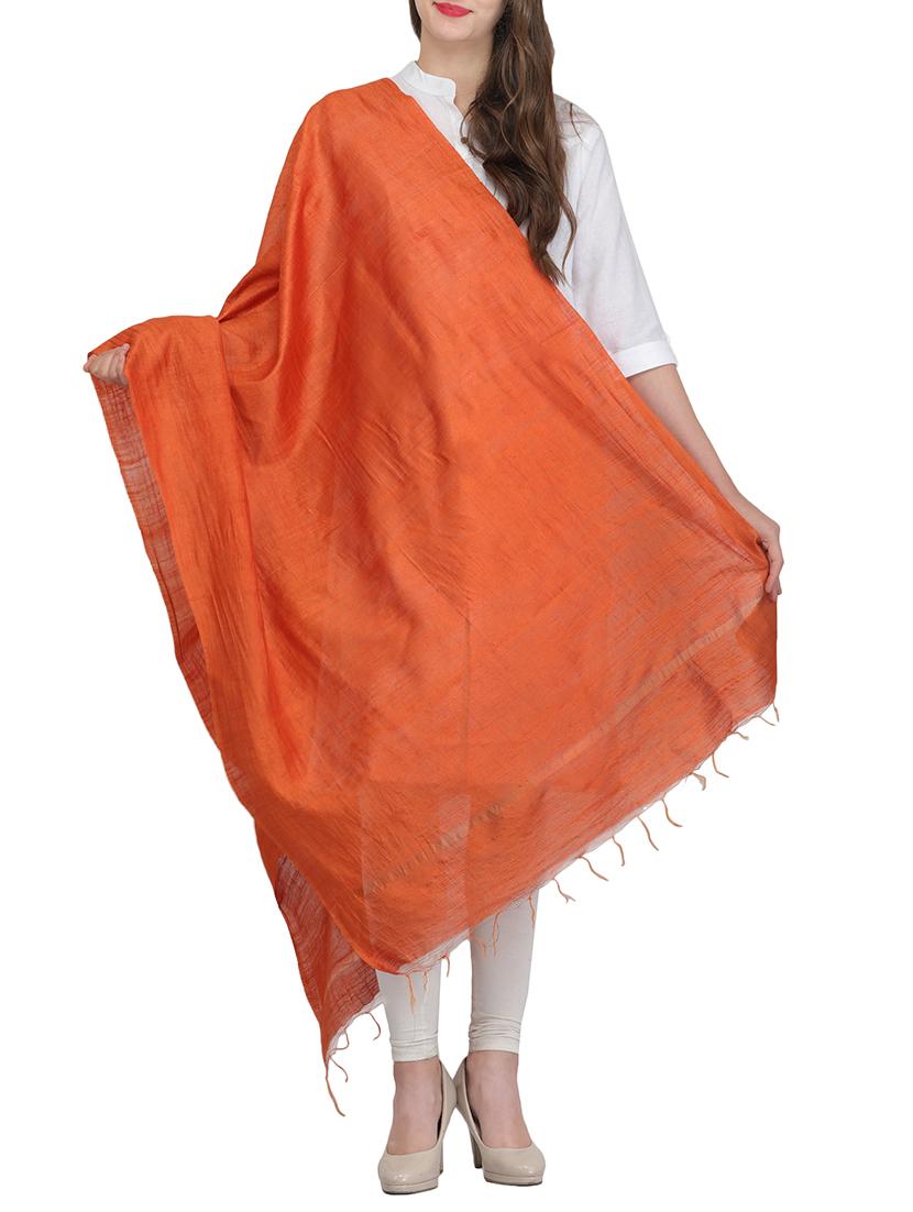 orange plain silk dupatta - 14127380 - Zoom Image - 1