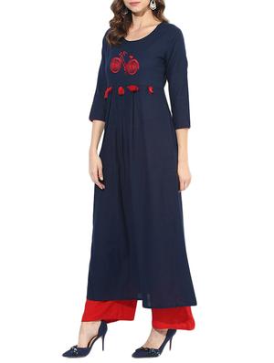 blue cotton flared kurta - 14128715 - Standard Image - 2