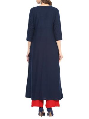 blue cotton flared kurta - 14128715 - Standard Image - 3