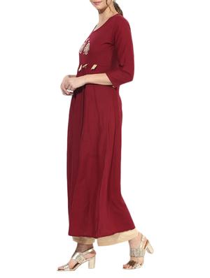 maroon cotton flared kurta - 14128798 - Standard Image - 2