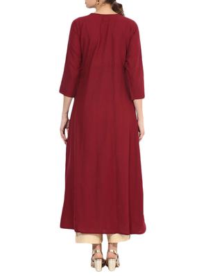 maroon cotton flared kurta - 14128798 - Standard Image - 3