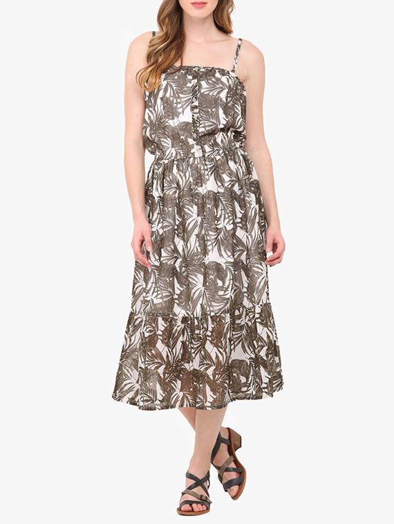 brown printed georgette maxi dress