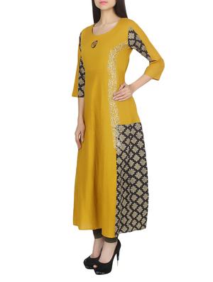mustard cotton a-line kurta - 14129868 - Standard Image - 2
