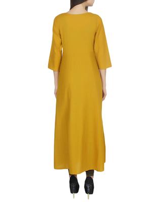 mustard cotton a-line kurta - 14129868 - Standard Image - 3