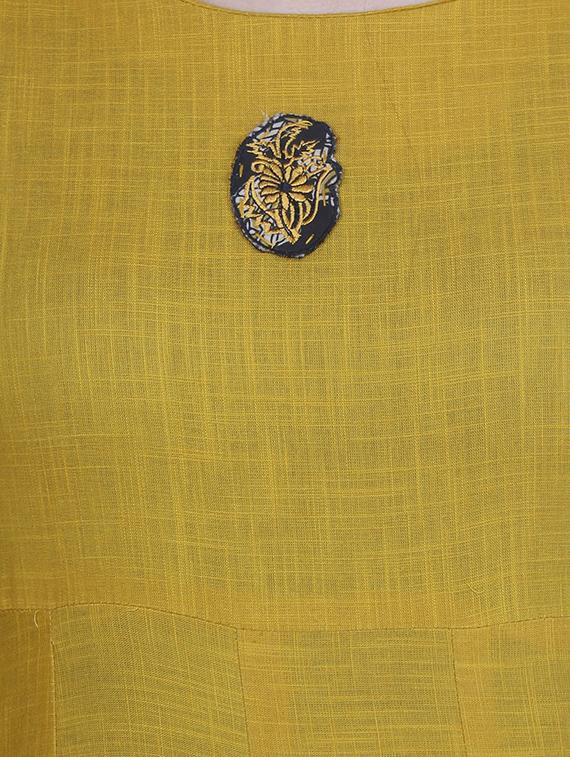 mustard cotton a-line kurta - 14129868 - Zoom Image - 4