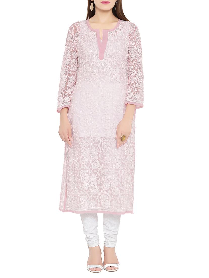ada pink georgette straight kurta - 14130471 - Zoom Image - 1