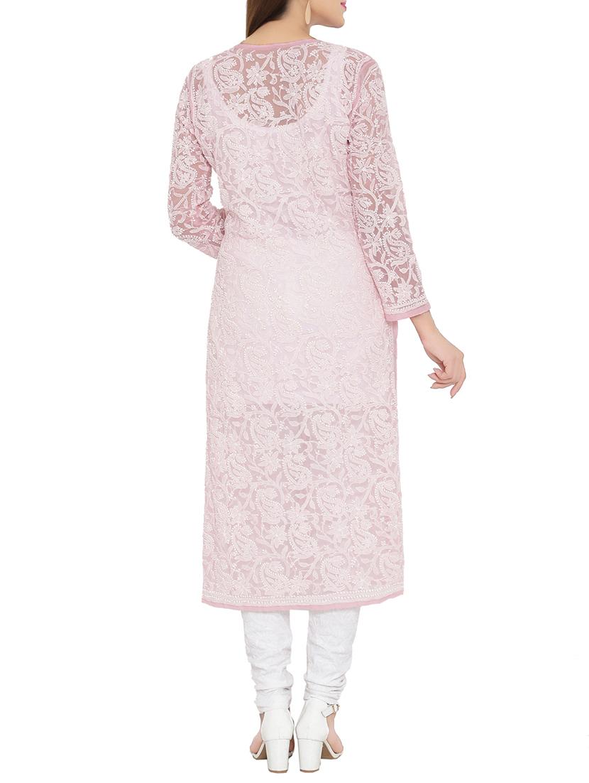 ada pink georgette straight kurta - 14130471 - Zoom Image - 3