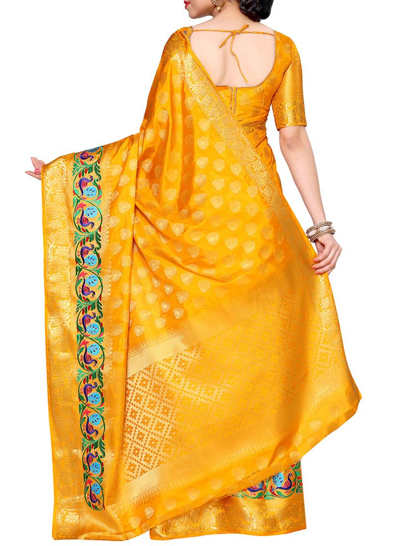 yellow art silk kanjivaram saree with blouse - 14132796 - Zoom Image - 2