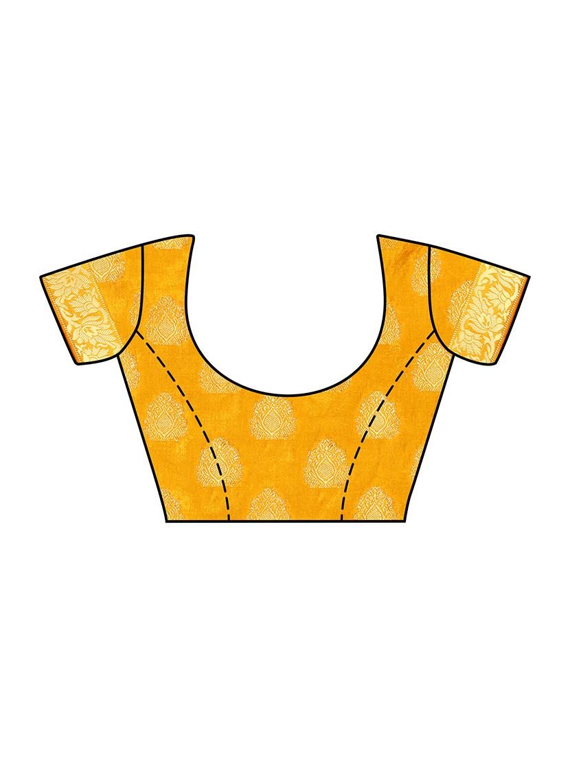 yellow art silk kanjivaram saree with blouse - 14132796 - Zoom Image - 3