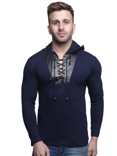 dark blue cotton hood t-shirt - 14134750 - Standard Image - 1