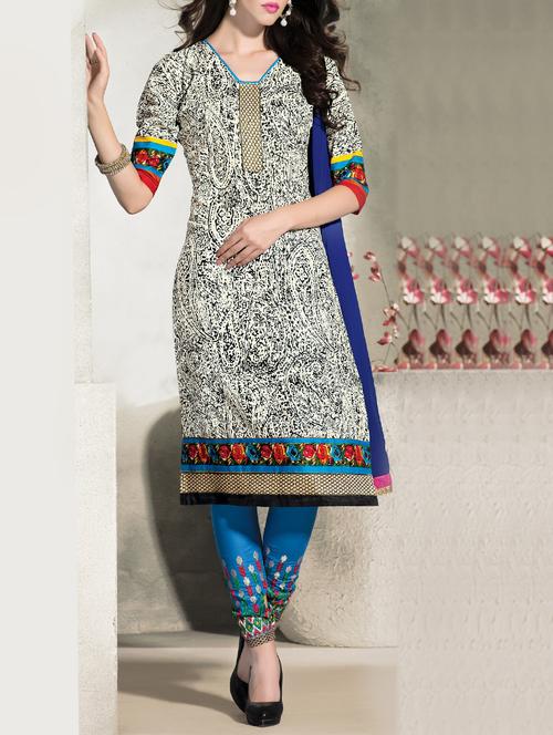 white cotton printed dress material - 14134816 - Standard Image - 1