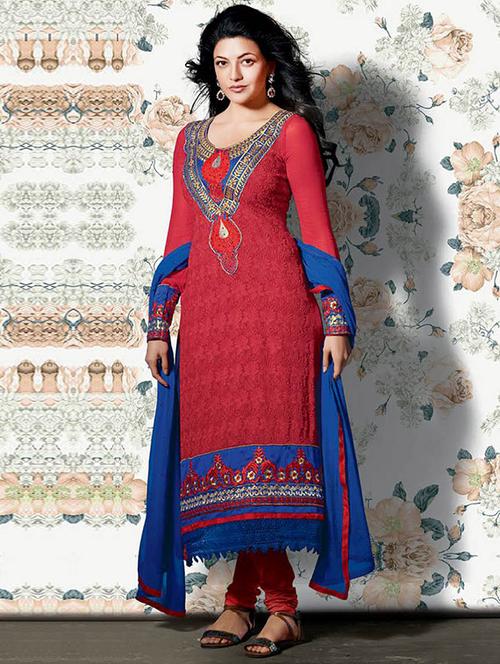 Red georgette churidaar unstitched suits - 14134832 - Standard Image - 1