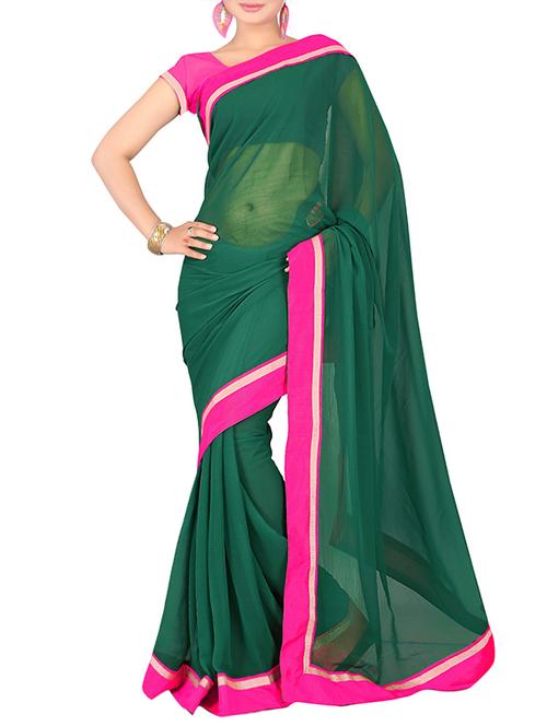 green bordered saree with blouse - 14135957 - Standard Image - 1