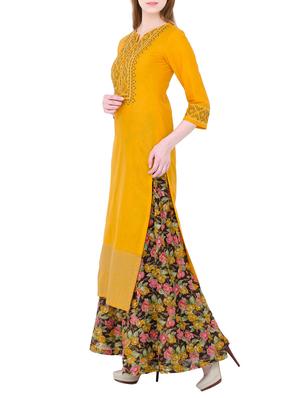 mustard cotton straight kurta - 14136143 - Standard Image - 2
