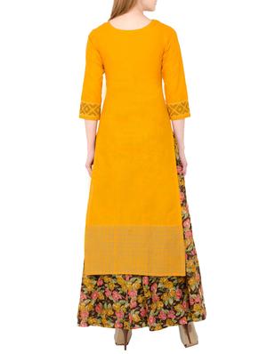 mustard cotton straight kurta - 14136143 - Standard Image - 3