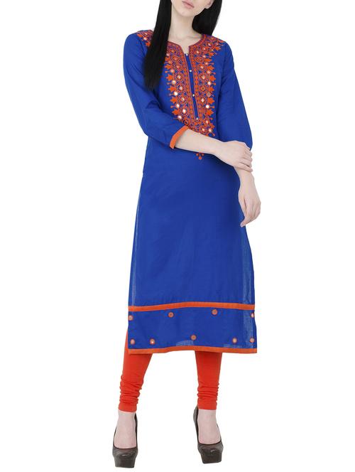 Mirror work straight kurta - 14136147 - Standard Image - 1