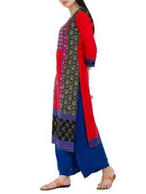 red cotton straight kurta - 14136155 - Standard Image - 2