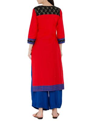 red cotton straight kurta - 14136155 - Standard Image - 3