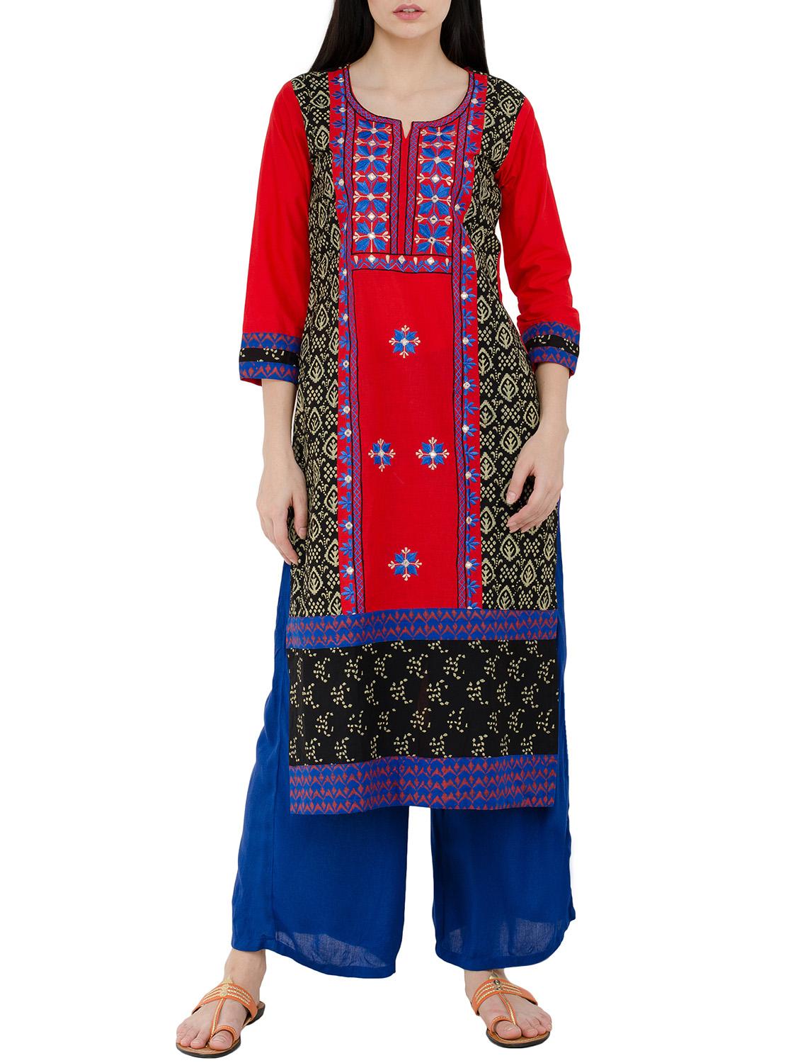 red cotton straight kurta