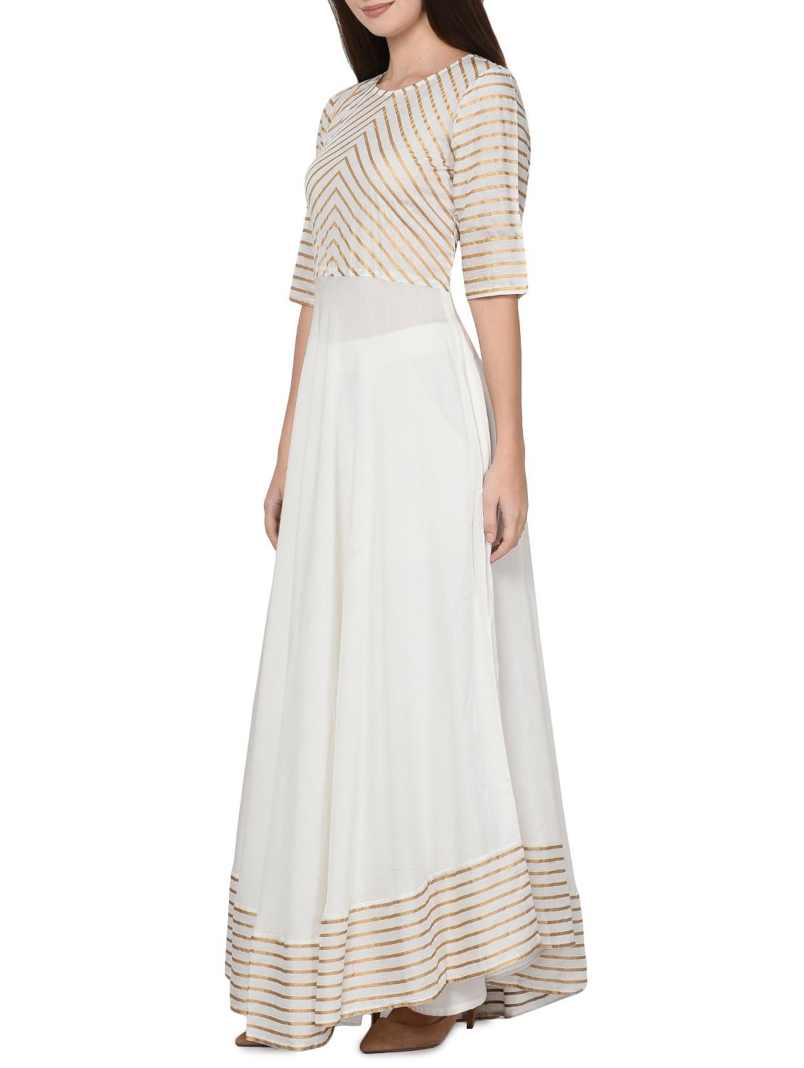 white rayon flared kurta - 14137294 - Zoom Image - 2