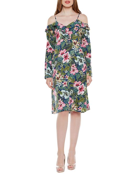 green floral viscose a-line dress - 14137719 -  Standard Image - 0