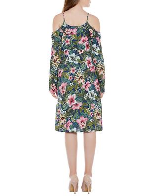 green floral viscose a-line dress - 14137719 - Standard Image - 3
