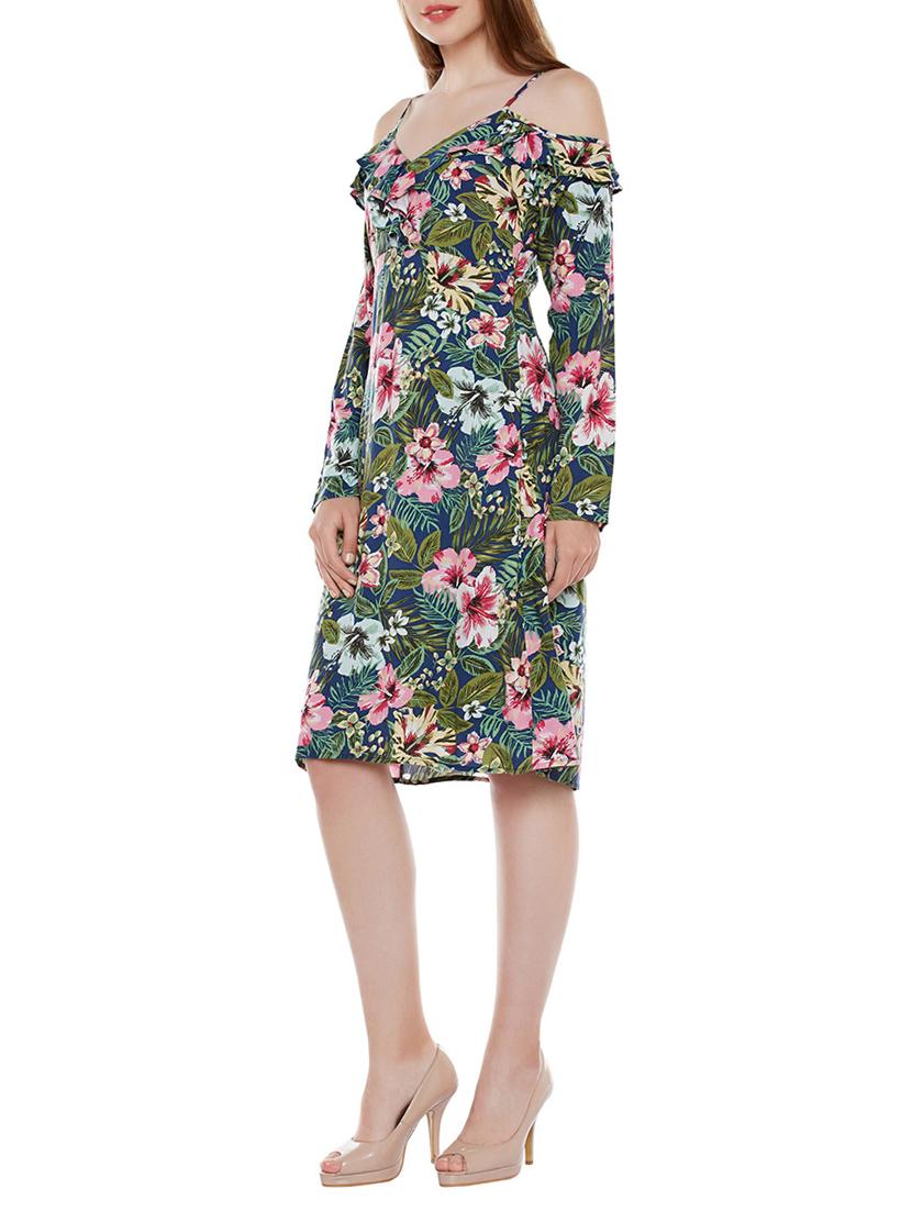 green floral viscose a-line dress - 14137719 - Zoom Image - 2