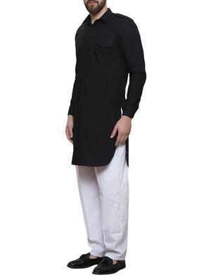 black cotton pathani kurta - 14139815 - Standard Image - 2