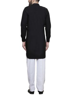 black cotton pathani kurta - 14139815 - Standard Image - 3