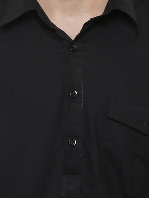 black cotton pathani kurta - 14139815 - Standard Image - 4