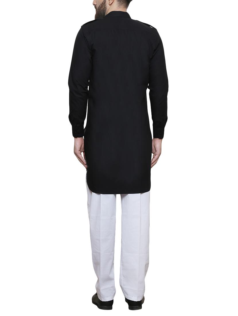 black cotton pathani kurta - 14139815 - Zoom Image - 3