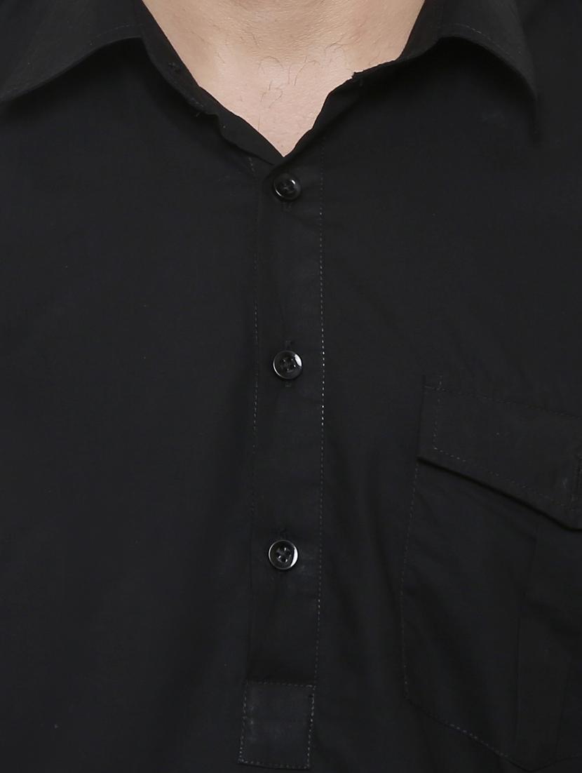 black cotton pathani kurta - 14139815 - Zoom Image - 4