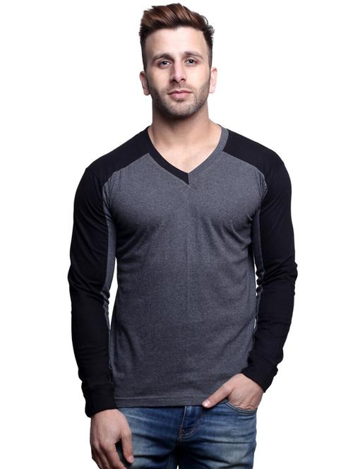 grey cotton color block t-shirt - 14140247 - Standard Image - 1