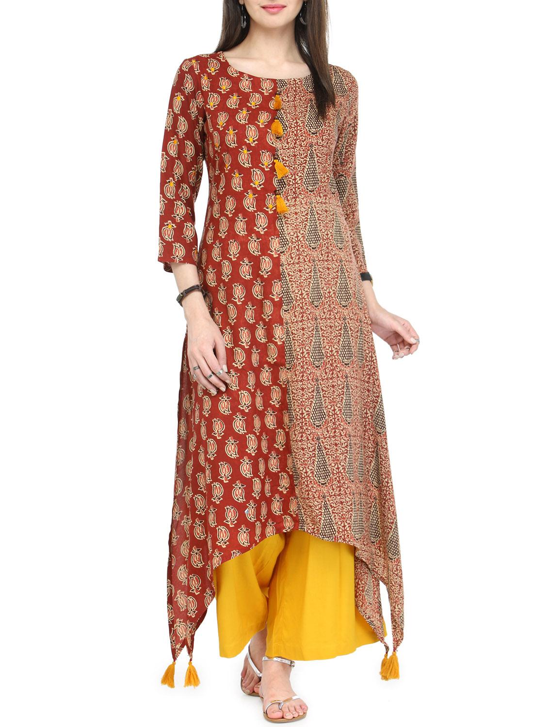 Printed asymmetric kurta & palazzo set - 14146963 - Zoom Image - 1