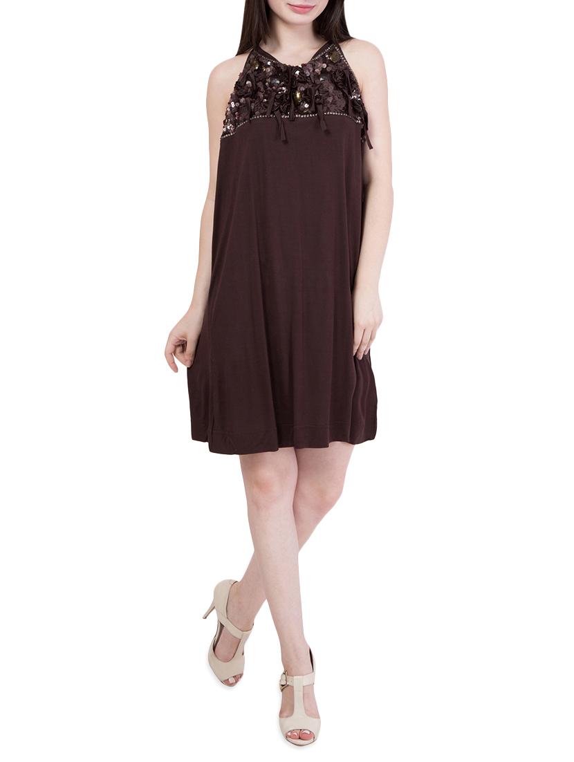 solid brown viscose dress - 14147249 - Zoom Image - 1