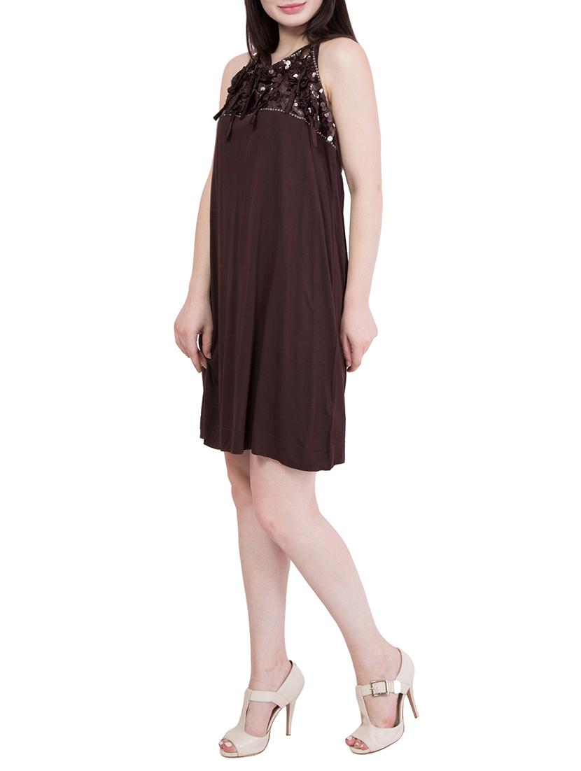 solid brown viscose dress - 14147249 - Zoom Image - 2