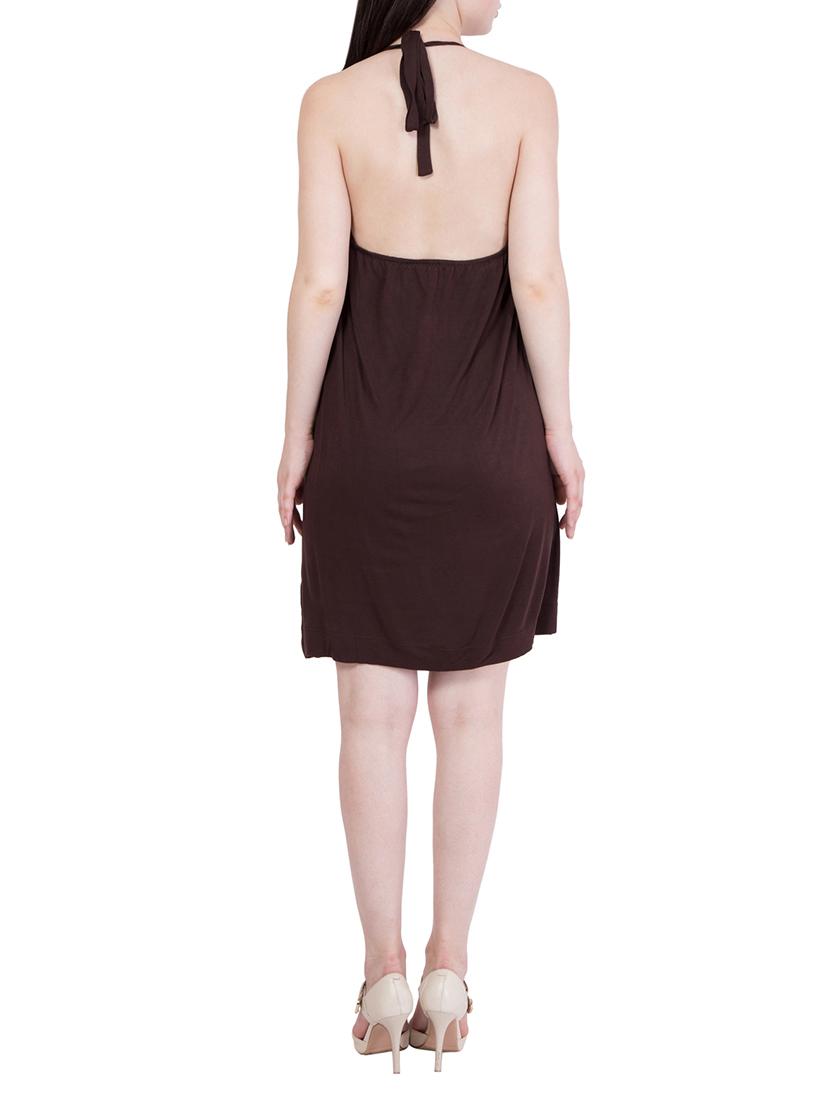 solid brown viscose dress - 14147249 - Zoom Image - 3
