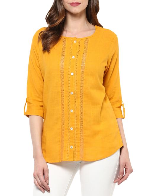 yellow cotton straight kurti - 14150727 - Standard Image - 1