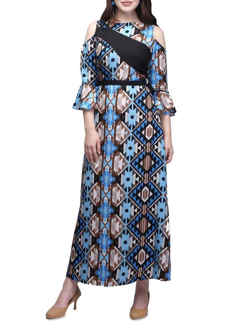 blue colored poly crepe gown - 14151050 - Standard Image - 1