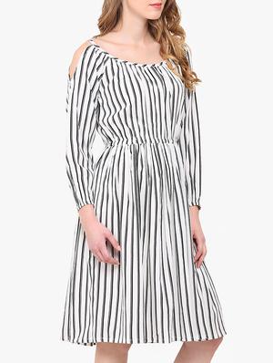 white striped crepe fit & flare dress - 14151989 - Standard Image - 2