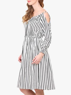 white striped crepe fit & flare dress - 14151989 - Standard Image - 3
