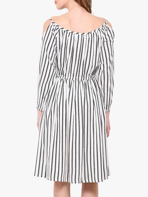 white striped crepe fit & flare dress - 14151989 - Standard Image - 4