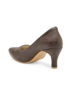 brown leatherette slip on pumps - 14152587 - Standard Image - 3