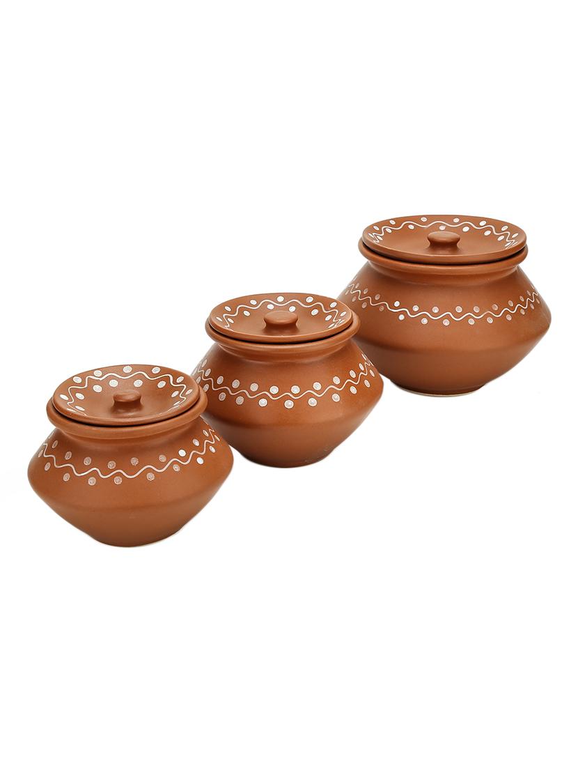 earthen ceramic handi set of 3 - 14155060 - Zoom Image - 2